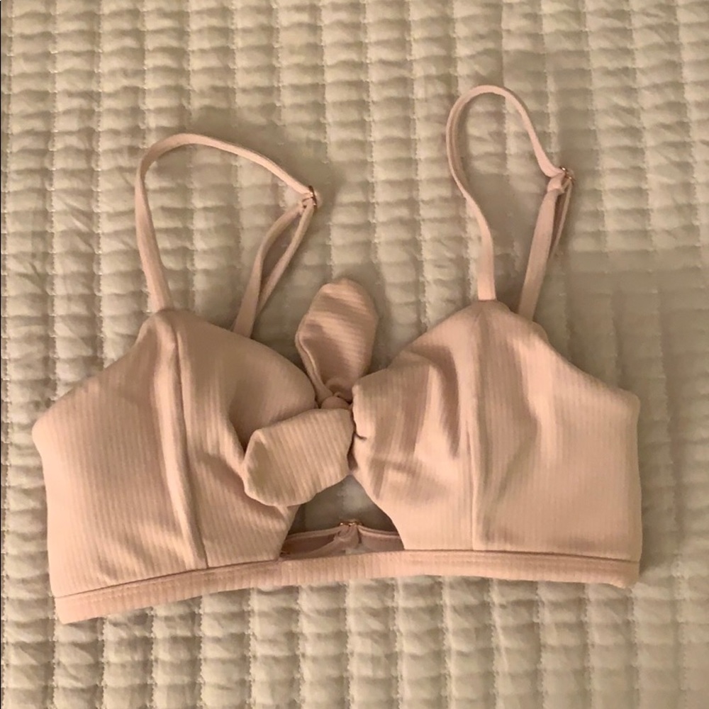 Pink tie front bikini top